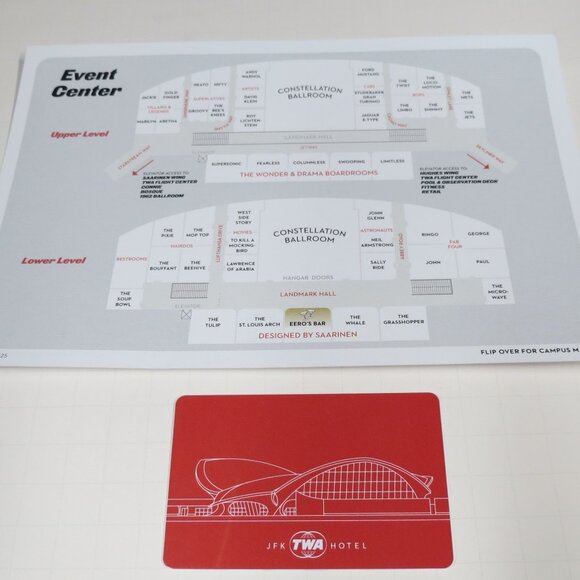 TWA New Hotel Map Card & HOTEL Room KEY CARD JFK Airport NY Eero Saarinen - Picture 2 of 2